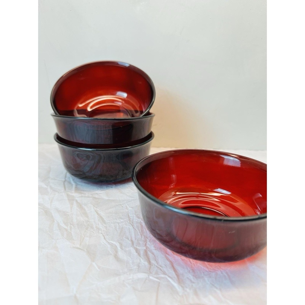 Luminarc Arcoroc France Ruby Red Salad Cereal Bowl Set of 4, 4.75" - Picture 9 of 9